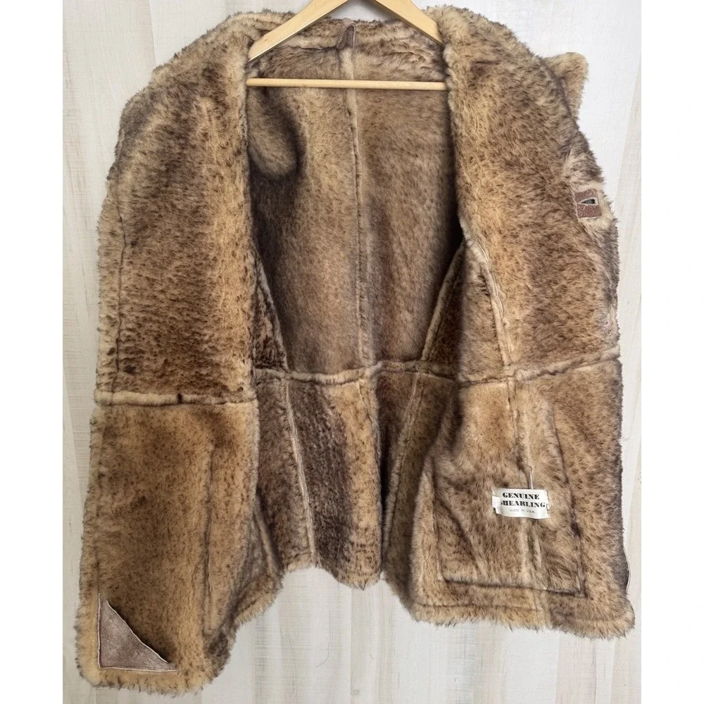 VTG 70'S Genuine Shearling Sheepskin Rancher Leather Coat Mens Size 40_4